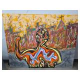 Abstract Painted Board by Artist, Signed and Dated
