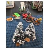 Holiday Figurine Lot With Tractor and Trees
