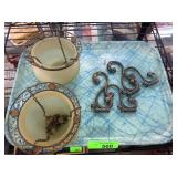 Frosted Glass Hanging Bowls with Decorative Metalw