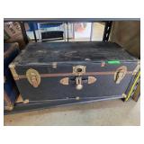 Vintage Black Steamer Trunk with Brass Accents