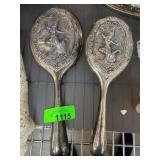 Two Ornate Handheld Mirror and Brush