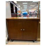 Wooden Cabinet With Double Doors and Wheels