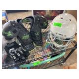 Football Helmet, Shoulder Pads, and Gloves Set