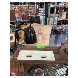 Decorative Items Including Tray, Prints, and Lamp