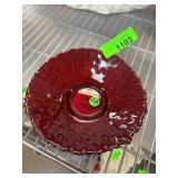Red Glass Decorative Plate with Gold-Tone Base