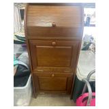 Wooden Roll-Top Cabinet With Three Compartments