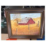 Framed J. Cummings 1984 Red Barn Painting