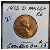 1956-D Gem Red BU Lincoln Cent MS66+ RD