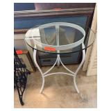 Glass-Top Side Table With White Metal Frame