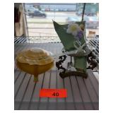 Decorative Lidded Dish and Metal Stand Set