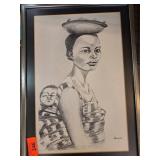 Framed Charcoal Drawing Signed by Artist