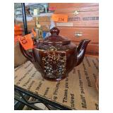 Brown Ceramic Teapot with Floral Design