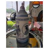 German Ceramic Lidded Beer Stein With Pewter Accen