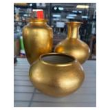 Three Gold-Colored Ceramic Vases