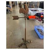 Rustic Metal Rooster Weather Vane on Stand