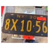 1930 New York License Plate in Black and Yellow