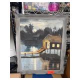 Oil Painting on Canvas Depicting Lake Scene