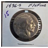 1936-S Buffalo Nickel in Fine Condition