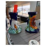 Hand-Painted Ceramic Candle Holders with Floral Mo