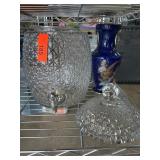 Cut Glass Beverage Dispenser and Cobalt Vase