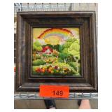 Framed Hand-Stitched Pastoral Embroidery Art