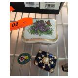 Trinket Box Trio with Florals and Gemstone Accents