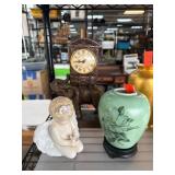 Decorative Angel Figurine, Vase, and Elephant Cloc