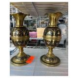 Brass Vases with Ornamental Inlay