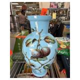 Hand-Painted Opaline Glass Vase with Fruit Motif
