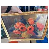 Framed Floral Still Life Painting with Poppies