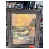 Framed Coastal Landscape Oil Painting, Signed