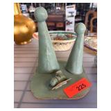 Green Ceramic Sculpture with Two Towers