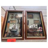 Two Wooden Nautical Shadow Box Displays
