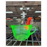 Green Vaseline Glass Cup with Handle and Pattern