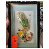 Framed Floral Artwork With Chinese Characters