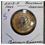 2012-P Benjamin Harrison $1 Platinum Enhanced Coin