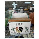 Hand-Painted Ceramic Salt Box with Wooden Lid