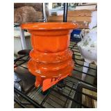 Orange Glazed Pottery Vase with Three Feet