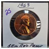 1963 GEM Red Proof Lincoln Cent