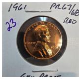 1961 Lincoln Cent Gem Proof PR67/68 Red