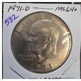1971-D Eisenhower Dollar MS64+ High Grade
