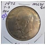 1972 Eisenhower Dollar T-3 Ch. UNC MS63/64