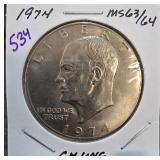1974 Eisenhower Dollar Coin in CH UNC/MS63/64