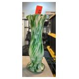Green and White Hand-Blown Glass Vase update