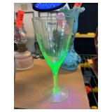 Uranium Glass Goblet with Grape Pattern