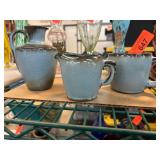 Frankoma Pottery Blue Glaze Creamer, Pitcher & Sug