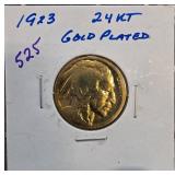 1923 24KT Gold-Plated Buffalo Nickel
