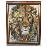 Framed Lion Portrait Painting in Wood Frame