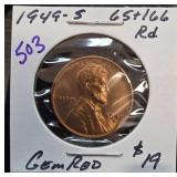 1949-S Lincoln Wheat Penny, Gem Red BU