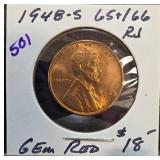 1948-S Lincoln Wheat Cent, Gem Red